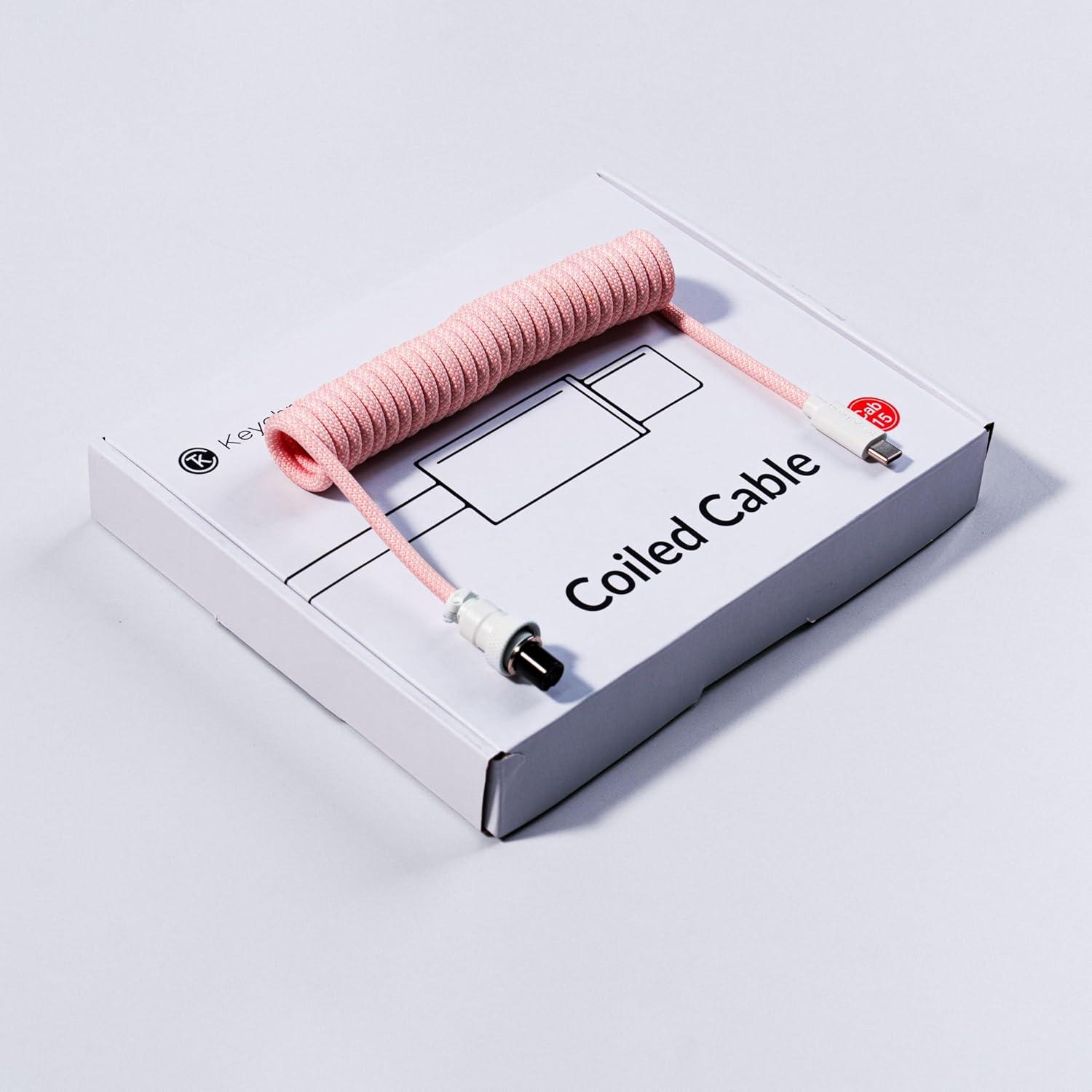 imageKeychron Custom Coiled Aviator Cable Light Purple 5Pin GX12 Detachable Metal Connector USBC to USBC with USBA Adapter Durable Braided Cable for Mechanical Keyboards Charging ampamp Data TransferLight Pink