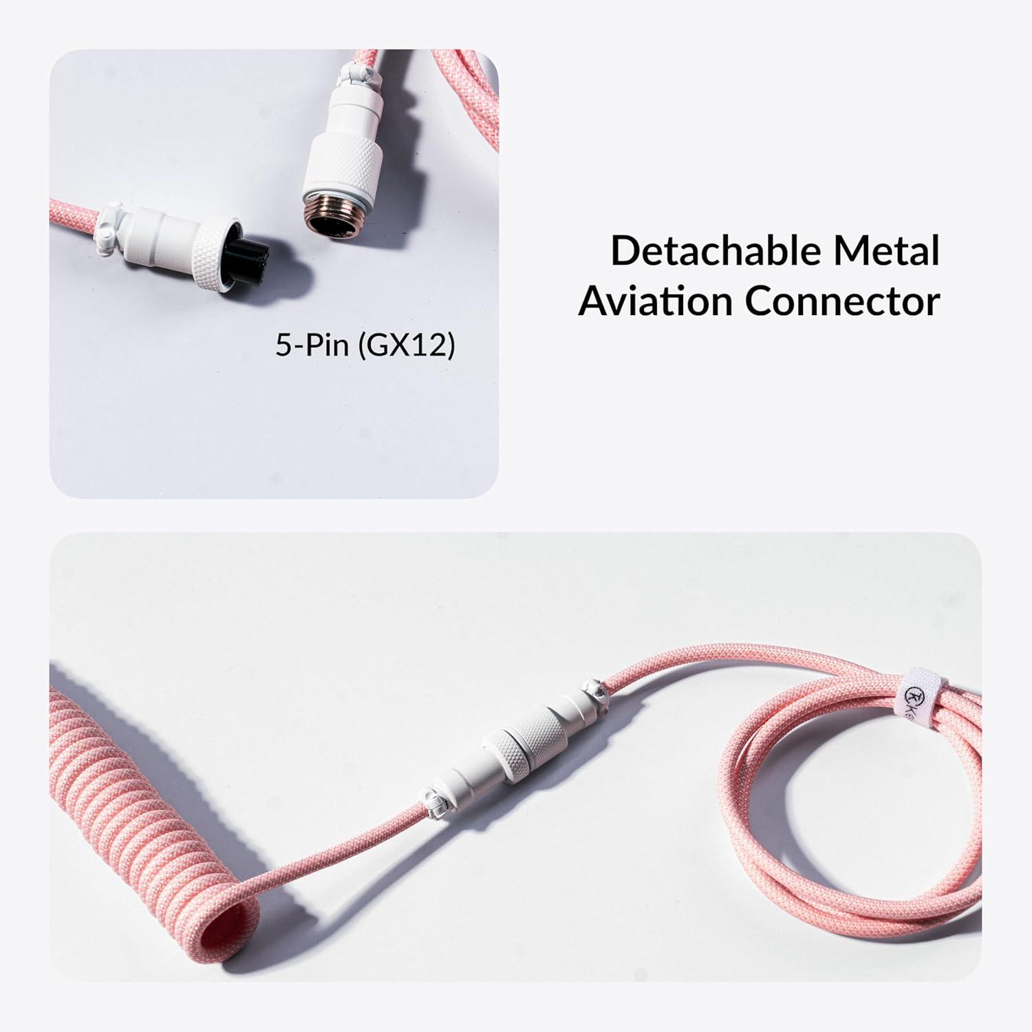 imageKeychron Custom Coiled Aviator Cable Light Purple 5Pin GX12 Detachable Metal Connector USBC to USBC with USBA Adapter Durable Braided Cable for Mechanical Keyboards Charging ampamp Data TransferLight Pink