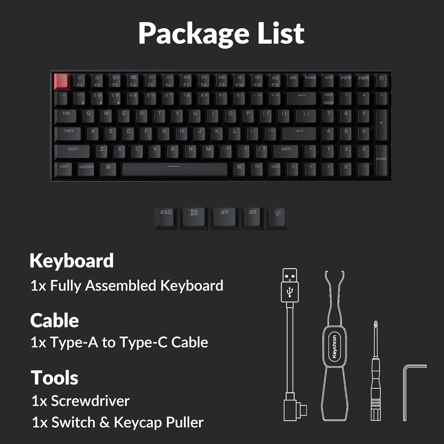 imageKeychron K4 96 Layout 100 Keys Wireless Bluetooth 51Wired USB Mechanical Gaming Keyboard with Gateron G Pro Brown Switch White LED Backlight NKey Rollover for Mac Windows PCVersion 2Hotswappable Keychron Super Brown Switch
