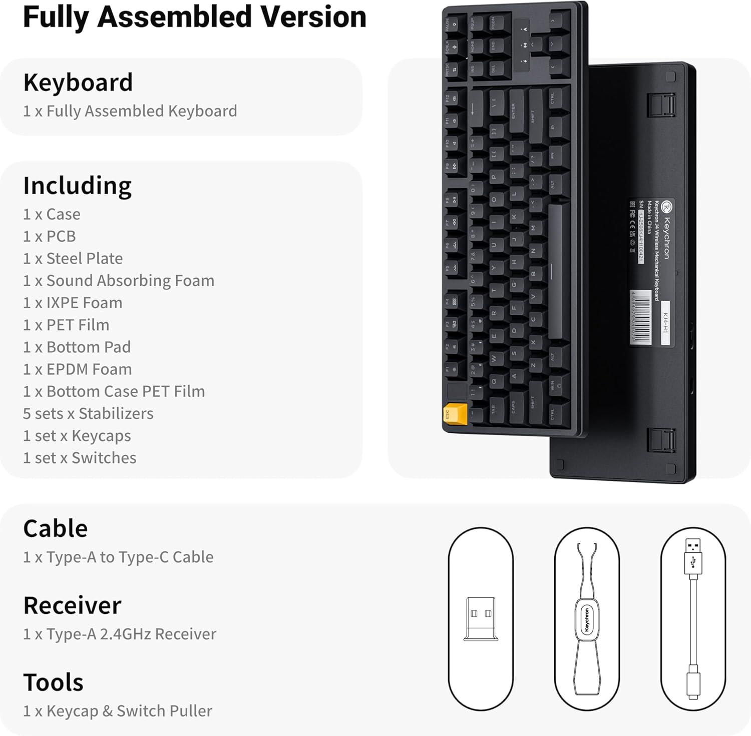 imageKeychron KJ4 Wireless Custom Mechanical Keyboard 24 GHz Bluetooth QMK 80 Layout RGB Hotswappable Banana Switch Compatible with Mac Windows Linux 3750mAh Fast Charge Battery for Gaming BlackBlack Red Switch