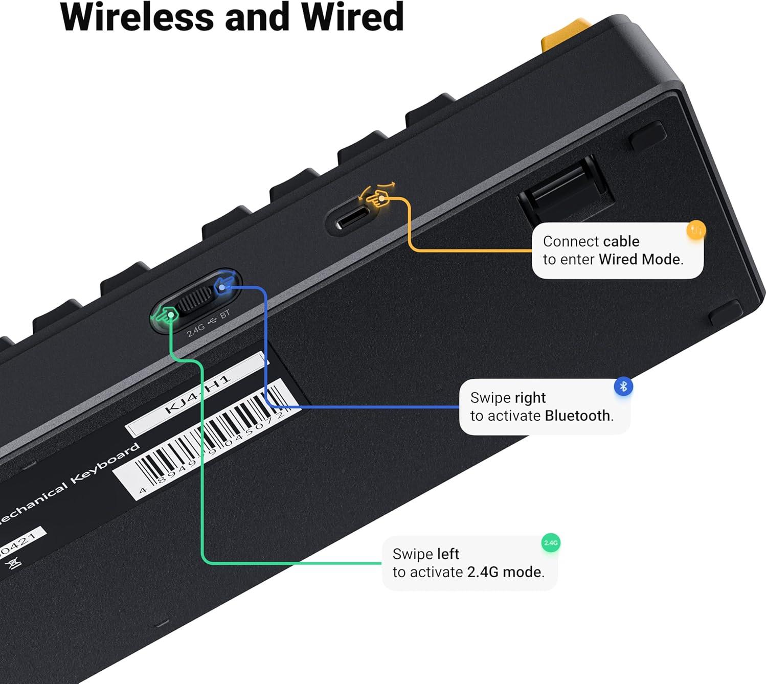imageKeychron KJ4 Wireless Custom Mechanical Keyboard 24 GHz Bluetooth QMK 80 Layout RGB Hotswappable Banana Switch Compatible with Mac Windows Linux 3750mAh Fast Charge Battery for Gaming BlackBlack Red Switch