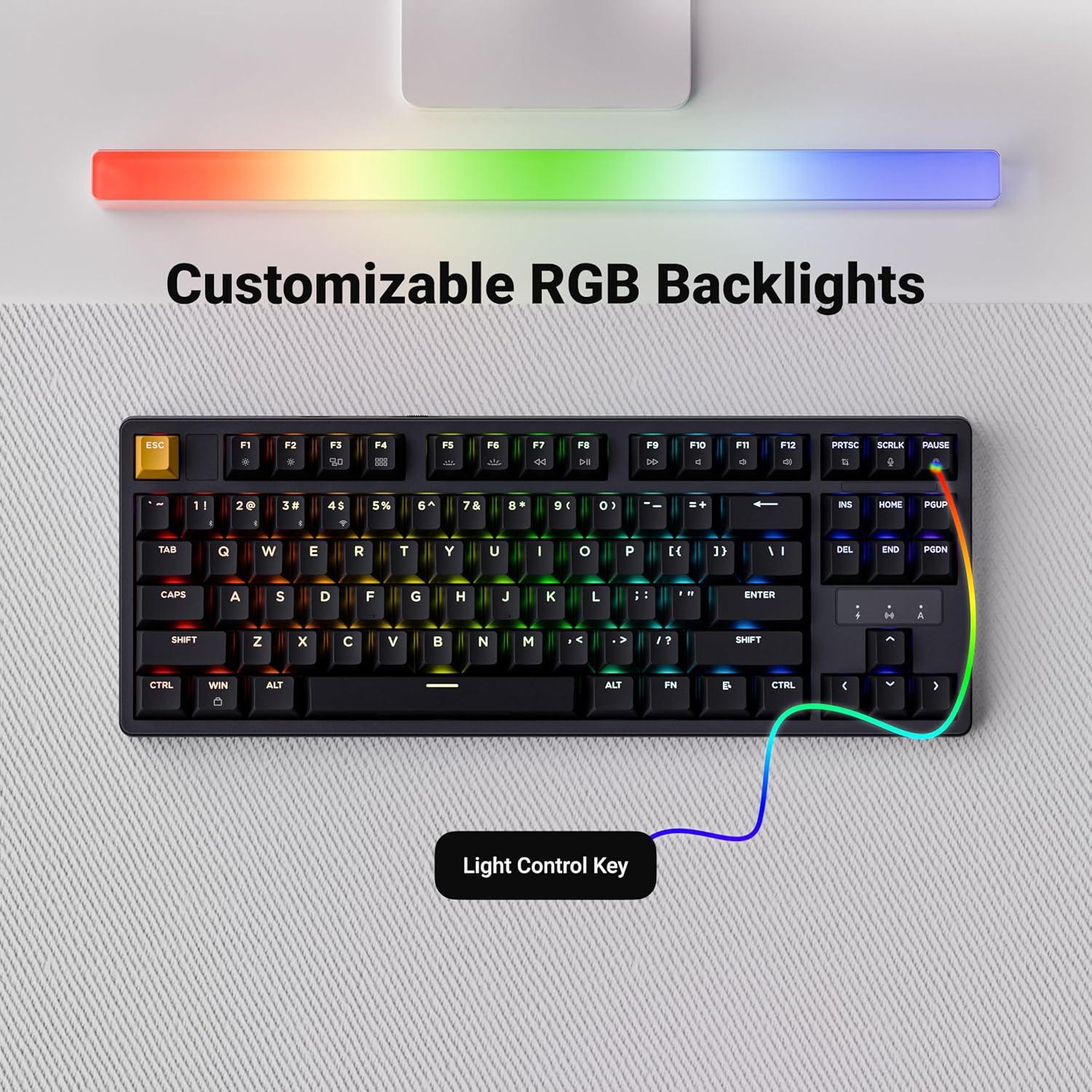 imageKeychron KJ4 Wireless Custom Mechanical Keyboard 24 GHz Bluetooth QMK 80 Layout RGB Hotswappable Banana Switch Compatible with Mac Windows Linux 3750mAh Fast Charge Battery for Gaming BlackBlack Red Switch