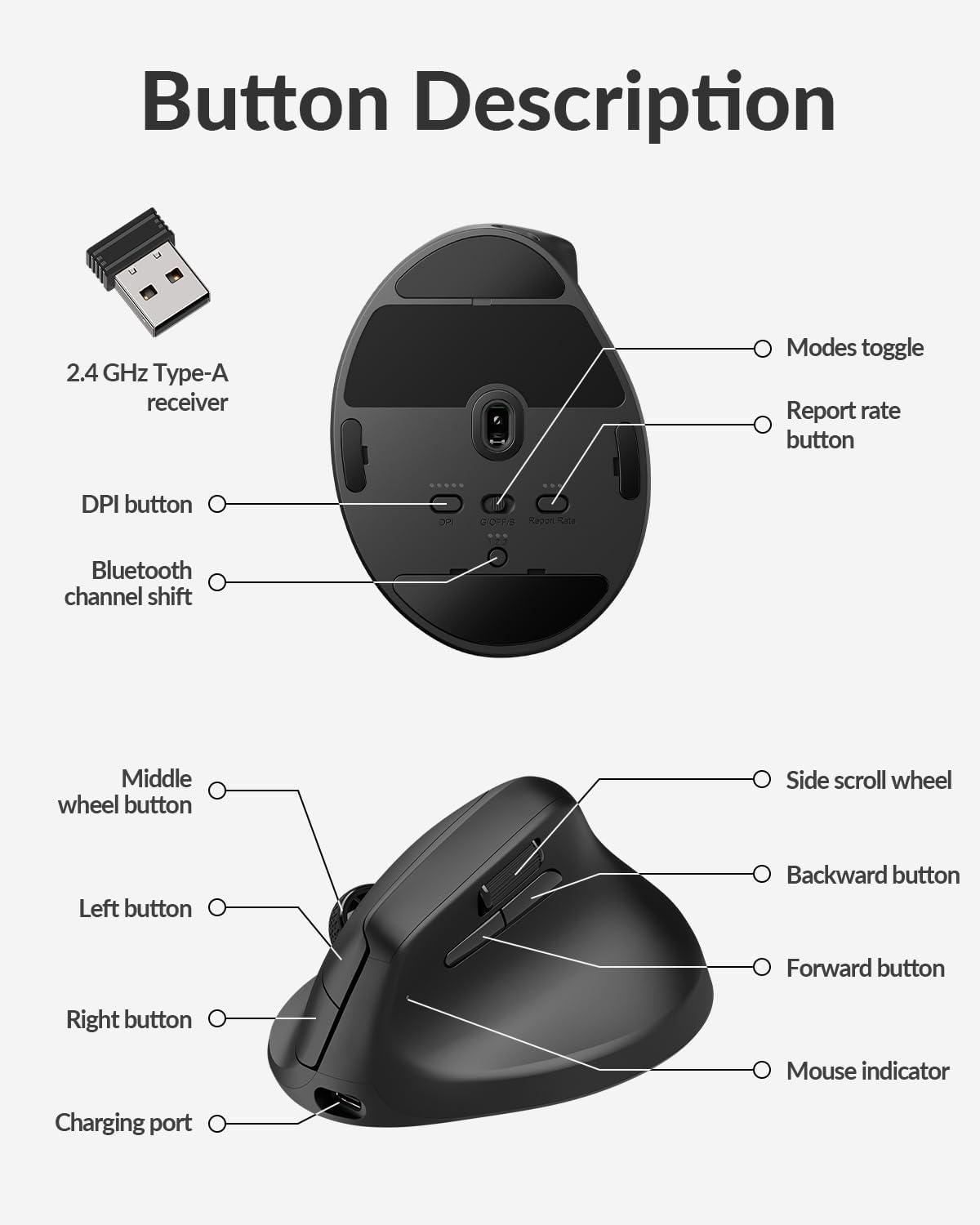 imageKeychron M5 8K Vertical Ergonomic Mouse Wireless 24 GHzBluetooth 53Wired Computer Mice Rechargeable 5 Levels Up to 30K DPI with Programmable Buttons for Laptop macOSWindows WhiteBlack
