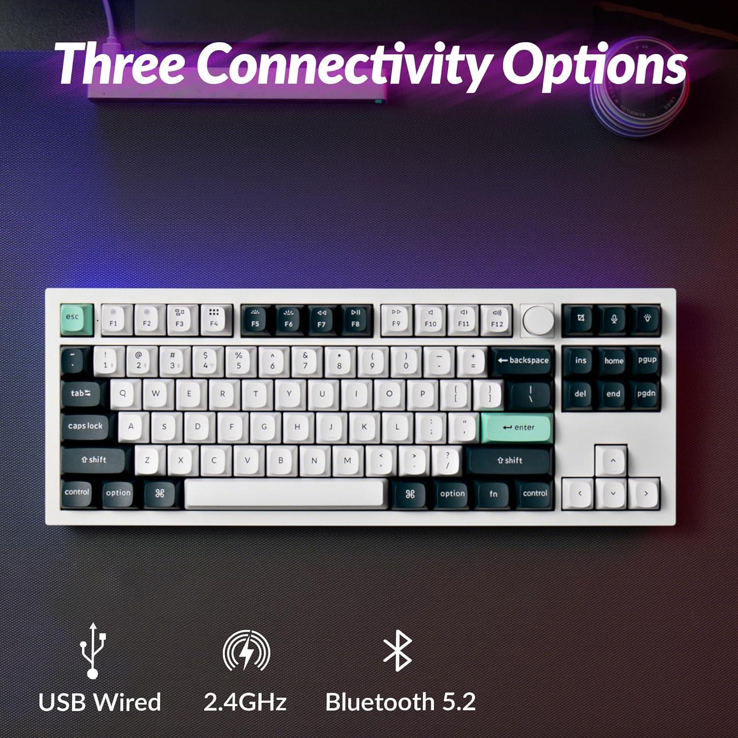 imageKeychron Q3 HE Wireless Custom Mechanical Keyboard 24 GHzBluetoothWired QMK Rapid Trigger 80 TKL HotSwappable Programmable RGB Gateron DoubleRail Magnetic Switches for Mac Windows Carbon BlackShell White