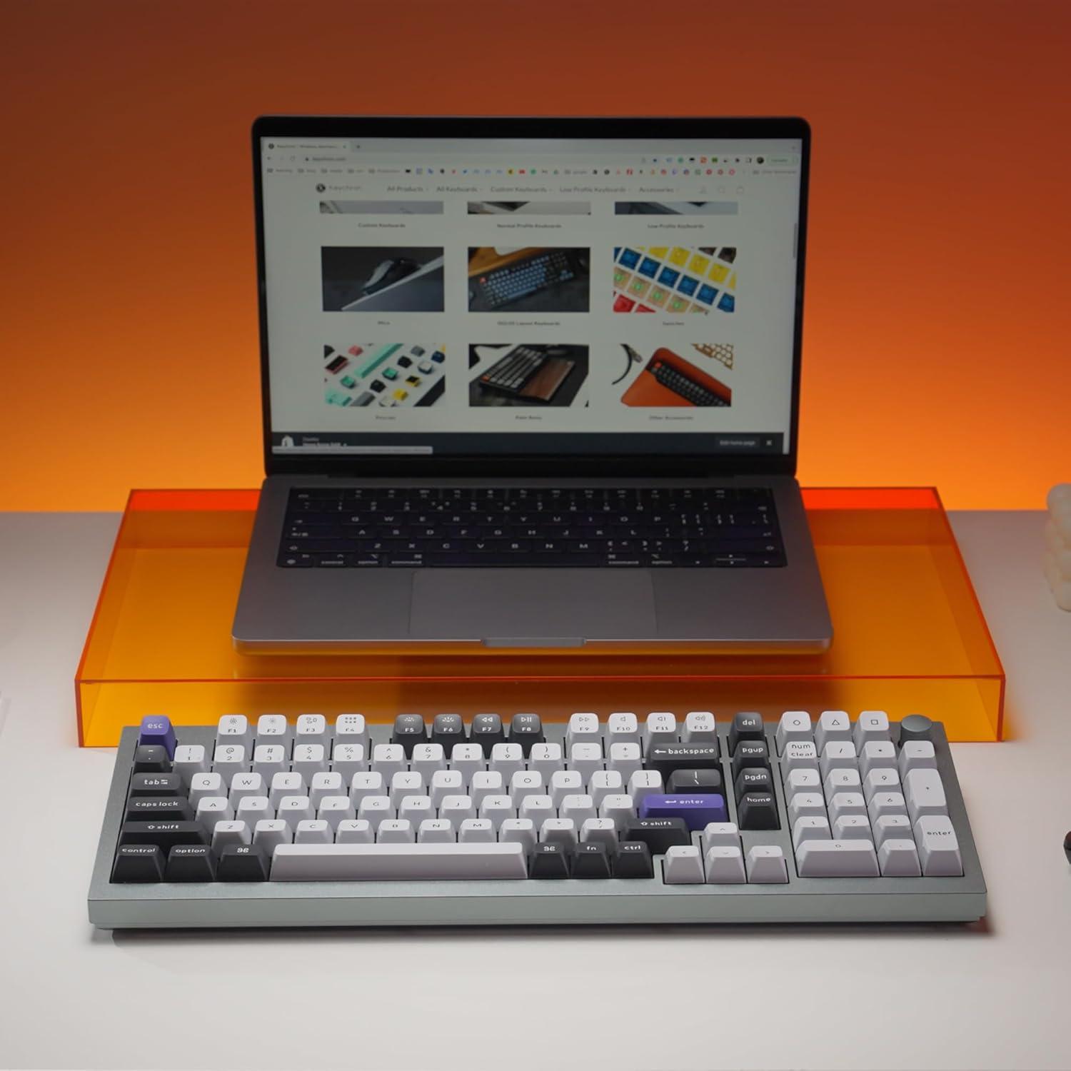 imageKeychron Q5 Pro QMKVIA Wireless Custom Mechanical Keyboard 96 Layout with Programmable Knob KSA DoubleShot PBT Keycaps with Hotswappable K Pro Red Switch for Mac Windows Linux GrayHotswappable K Pro Banana Switch