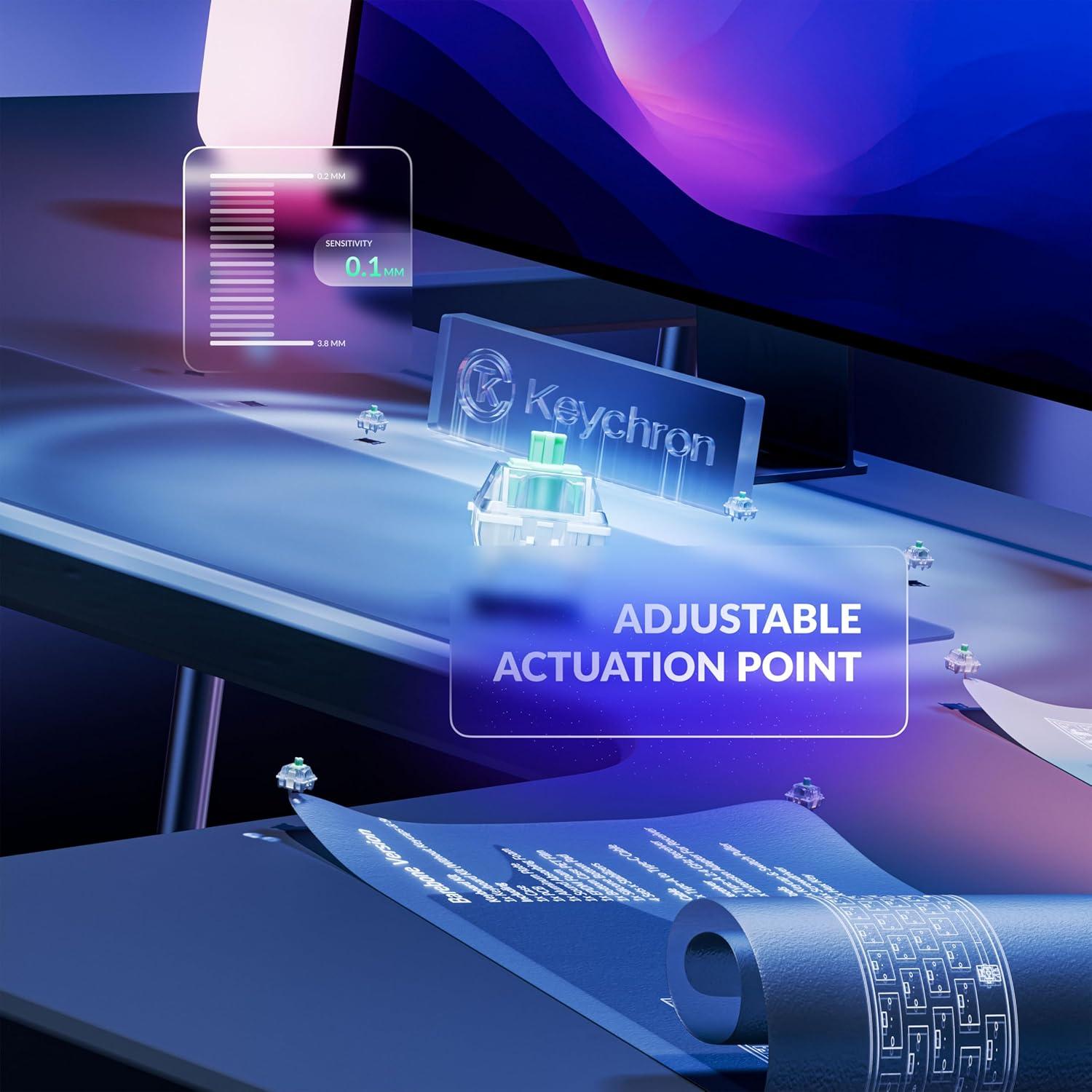 imageKeychron Q6 HE Wireless Custom Mechanical 100 Full Keyboard 24 GHzBluetoothWired QMK Rapid Trigger HotSwappable Programmable Gateron DoubleRail Magnetic Switches for Mac Windows Carbon BlackAurora Switch Black