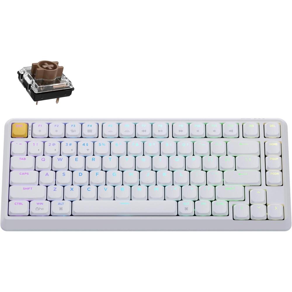 imageKeychron KJ1 Low Profile Wireless Mechanical Keyboard  75 Layout Red Switch QMK RGB Backlit 24GBluetoothUSBC DoubleShot PBT Keycaps 2000mAh Battery MacWinLinux Compatible  BlackWhite  Brown Switch