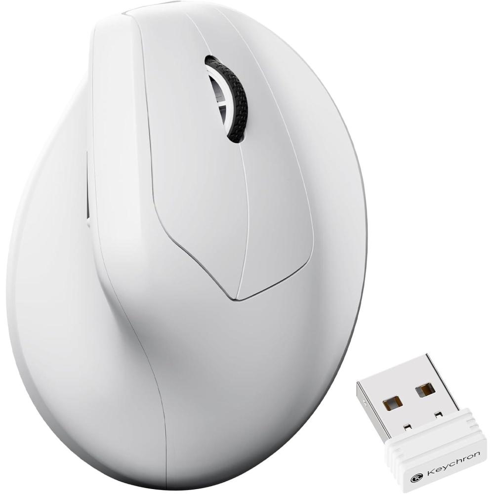 imageKeychron M5 8K Vertical Ergonomic Mouse Wireless 24 GHzBluetooth 53Wired Computer Mice Rechargeable 5 Levels Up to 30K DPI with Programmable Buttons for Laptop macOSWindows WhiteWhite