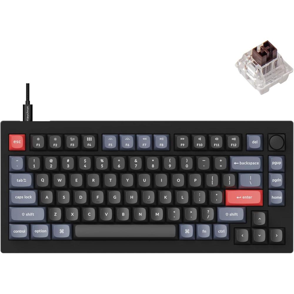 imageKeychron V1 75 Wired Mechanical Keyboard QMKVIA Programmable Hotswappable K Pro Brown Switches Compatible with Mac Windows Linux Carbon BlackHotswap Keychron K Pro Brown Switch