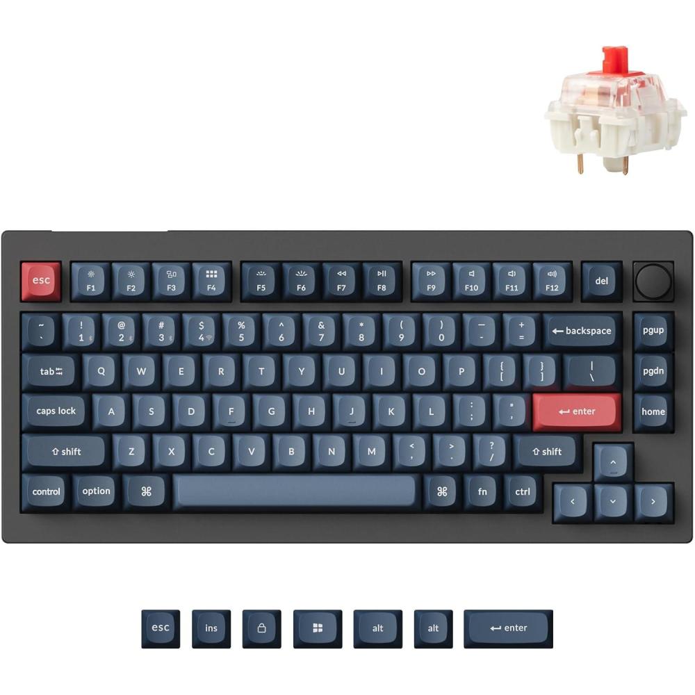imageKeychron V1 Max 75 RGB Custom Mechanical Keyboard 24GhzBluetooth 51Wired QMKVIA Programmable Macro HotSwappable Gateron Jupiter Red Switch Gasket Mount for Mac Windows LinuxGateron Jupiter Red Switch