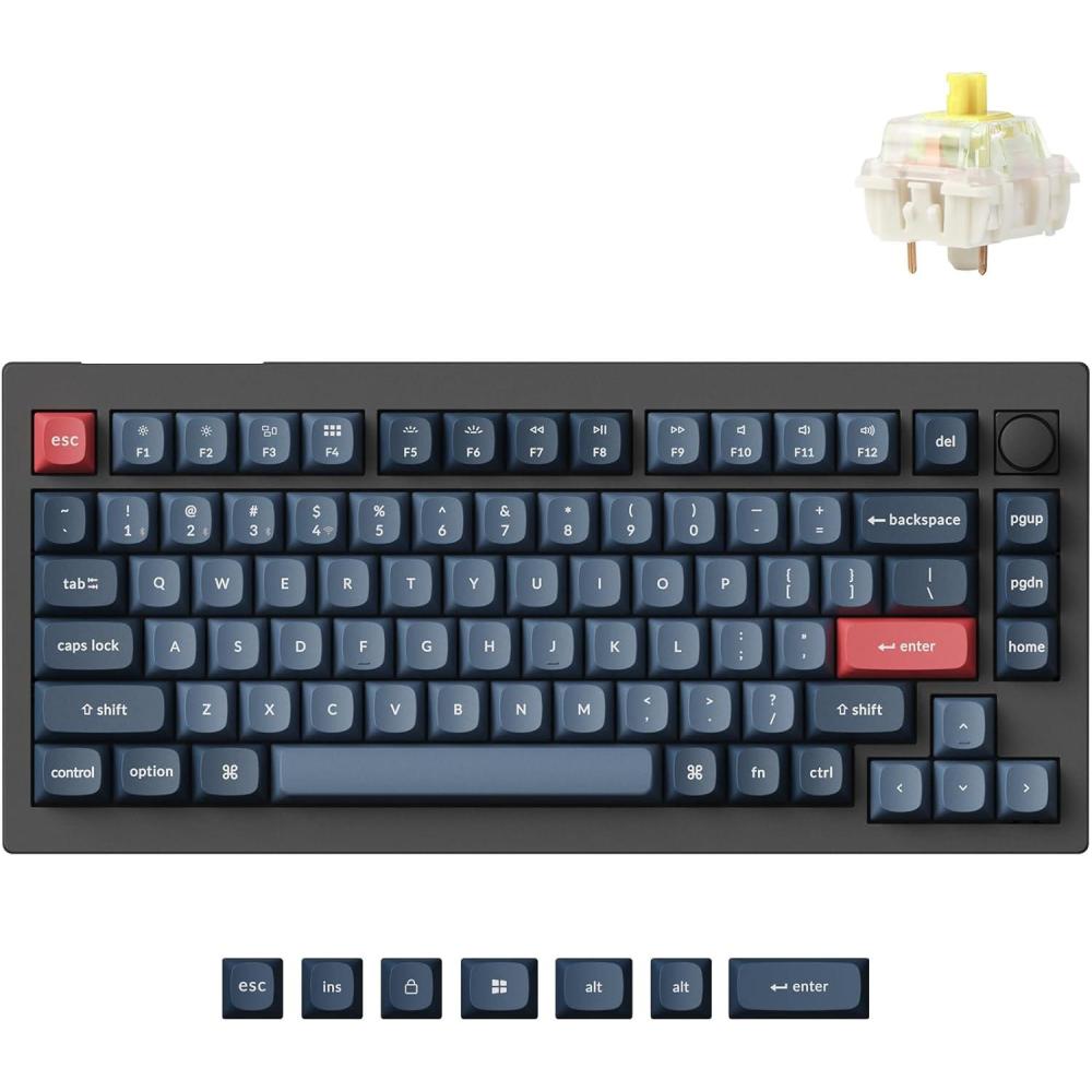 imageKeychron V1 Max 75 RGB Custom Mechanical Keyboard 24GhzBluetooth 51Wired QMKVIA Programmable Macro HotSwappable Gateron Jupiter Red Switch Gasket Mount for Mac Windows LinuxGateron Jupiter Banana Switch