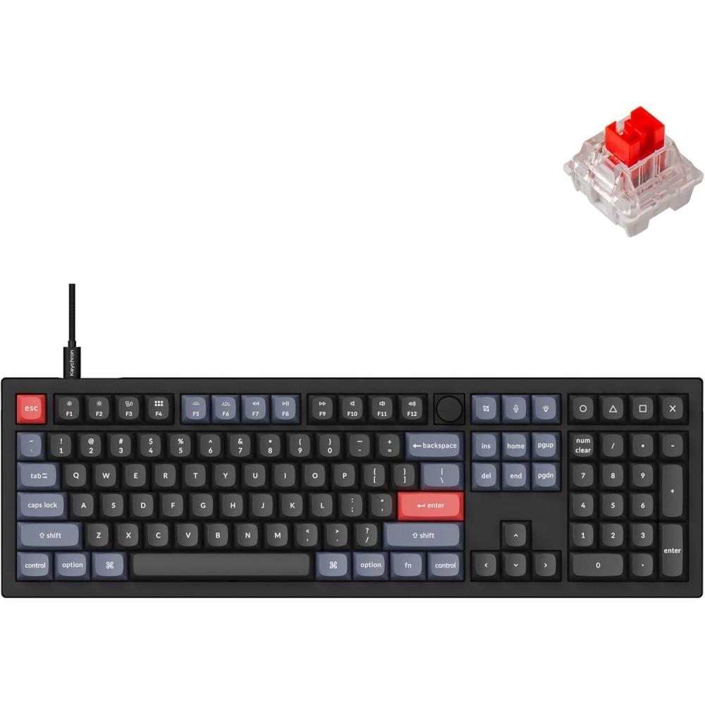 imageKeychron V6 Wired Custom Mechanical Keyboard Knob Version FullSize QMKVIA Programmable Macro with Hotswappable Keychron K Pro Red Switch Compatible with Mac Windows Linux Black NonTransparentHotswap Keychron K Pro Red Switch