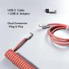 Keychron Custom Coiled Aviator Cable, Light Purple, 5-Pin (GX12) Detachable Metal Connector, USB-C to USB-C with USB-A Adapter, Durable Braided Cable for Mechanical Keyboards, Charging & Data Transfer(Pink Orange)