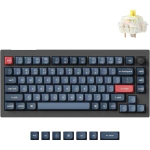 Keychron V1 Max 75% RGB Custom Mechanical Keyboard, 2.4Ghz/Bluetooth 5.1/Wired QMK/VIA Programmable Macro, Hot-Swappable Gateron Jupiter Red Switch Gasket Mount for Mac Windows Linux(Gateron Jupiter Banana Switch)