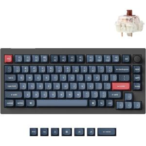 Keychron V1 Max 75% RGB Custom Mechanical Keyboard, 2.4Ghz/Bluetooth 5.1/Wired QMK/VIA Programmable Macro, Hot-Swappable Gateron Jupiter Red Switch Gasket Mount for Mac Windows Linux(Gateron Jupiter Brown Switch)