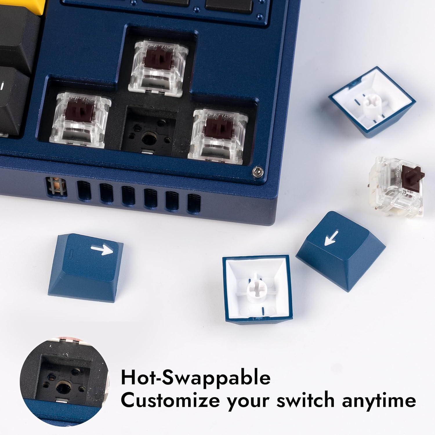 imageLEMOKEY L3 TKL Layout Wireless QMKLauncher FullMetal HotSwappable RGB Backlight Custom Mechanical Keyboard for WindowsLinuxGateron Brown SwitchFully Assembled KnobBlue