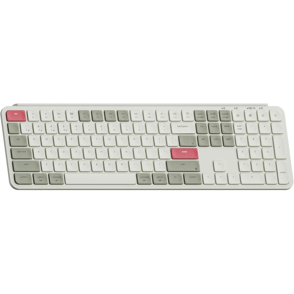 imageKeychron B6 Pro UltraThin Wireless Keyboard FullSize ZMK with Numeric Keypad Quiet Typing 24 GHzBluetooth 52Wired Connection Long Battery Life Compatible with Mac Windows Linux  Space GrayRetro Red