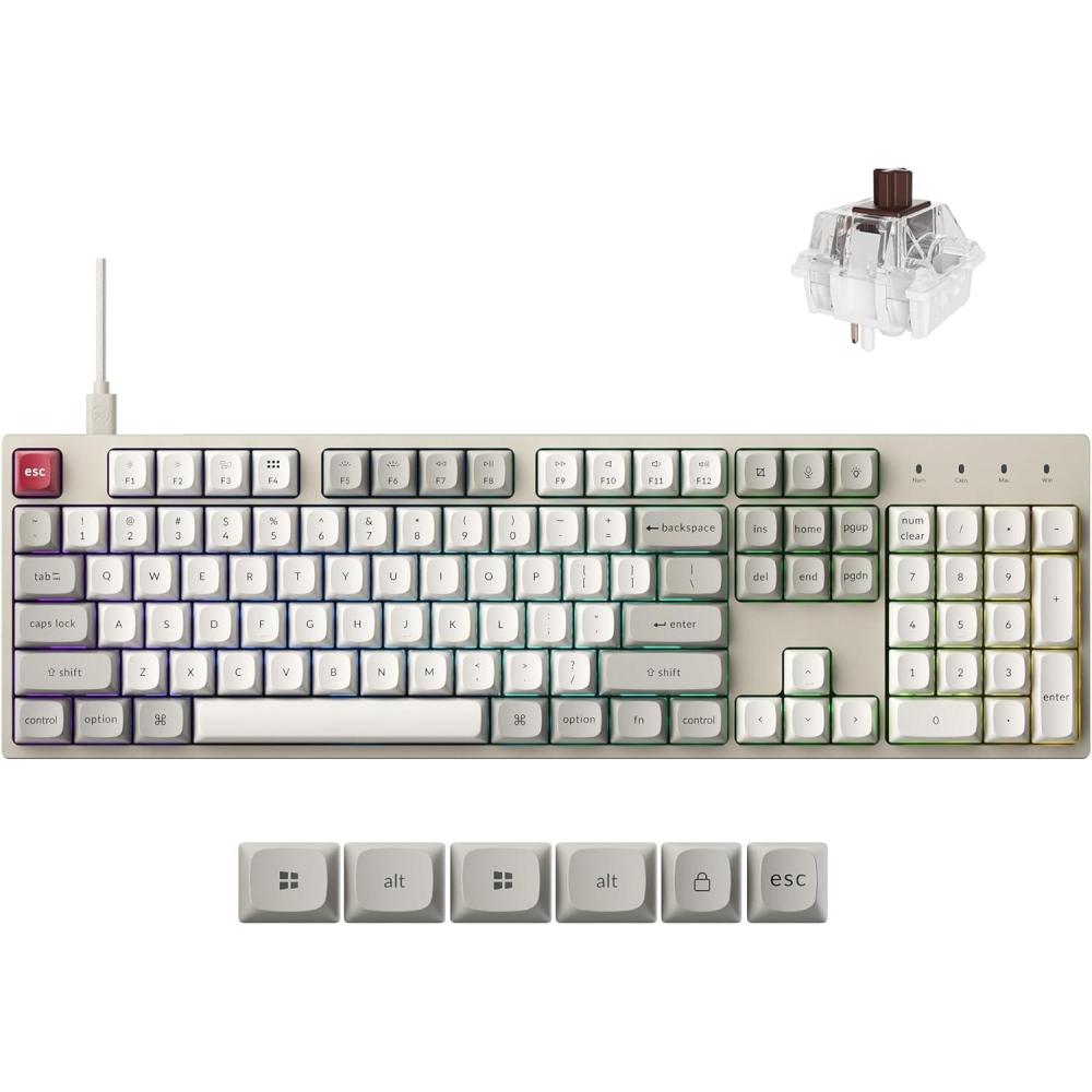 imageKeychron C2 Pro Wired Mechanical Keyboard with 8K Hz Polling Rate Full Size Custom RGB Backlit HotSwappable NonShine Through PBT Keycaps Compatible with Mac Windows LinuxBrown Switch
