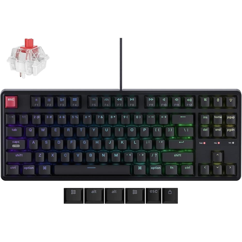 imageKeychron C3 Pro TKL 80 Wired Mechanical Keyboard 8K Polling Rate QMKVIA Programmable HotSwappable RGB Backlit ShineThrough Keycaps Super Banana Switch for WindowsMacRed Switch