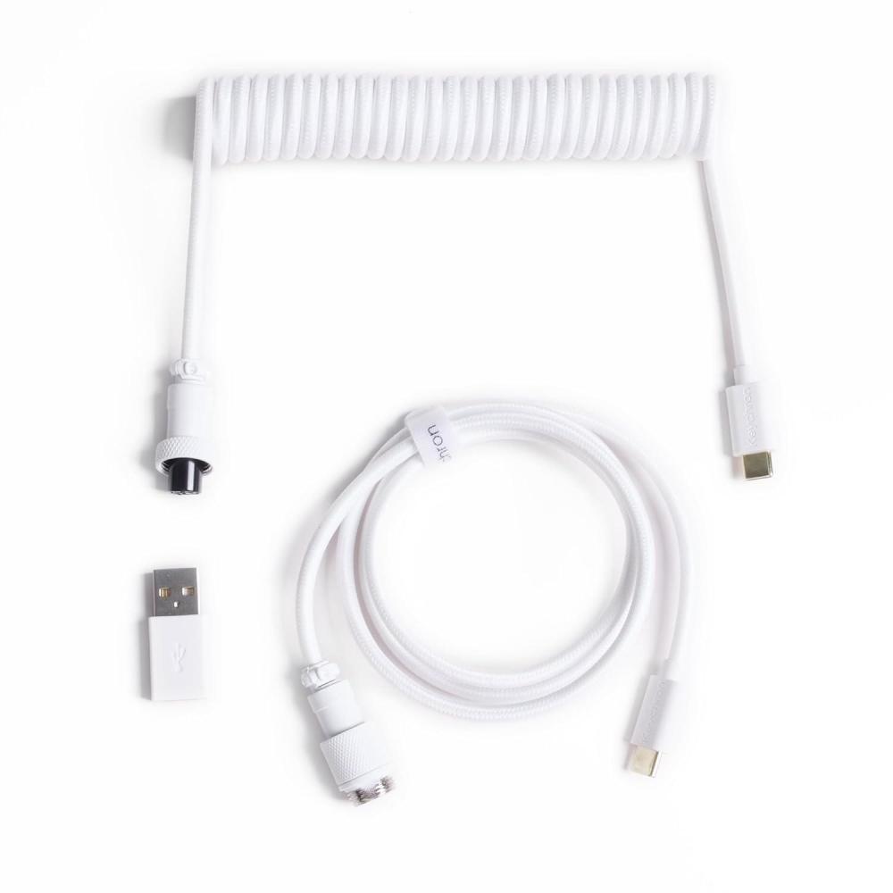 imageKeychron Custom Coiled Aviator USBC Cable White 5Pin GX12 Detachable Metal Connector USBA Adapter Durable Braided Cable for Mechanical Keyboards Charging ampamp Data TransferWhite