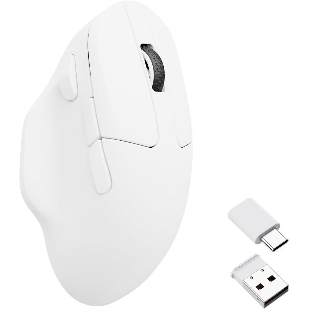 imageKeychron M7 Wireless Gaming Optical Mouse TriMode 24 GHzBluetooth 51Wired PixArt 3395 Sensor 26000 DPI Ergonomic 63g Lightweight Programmable Macro Button for Windows PCMac  BlackWhite