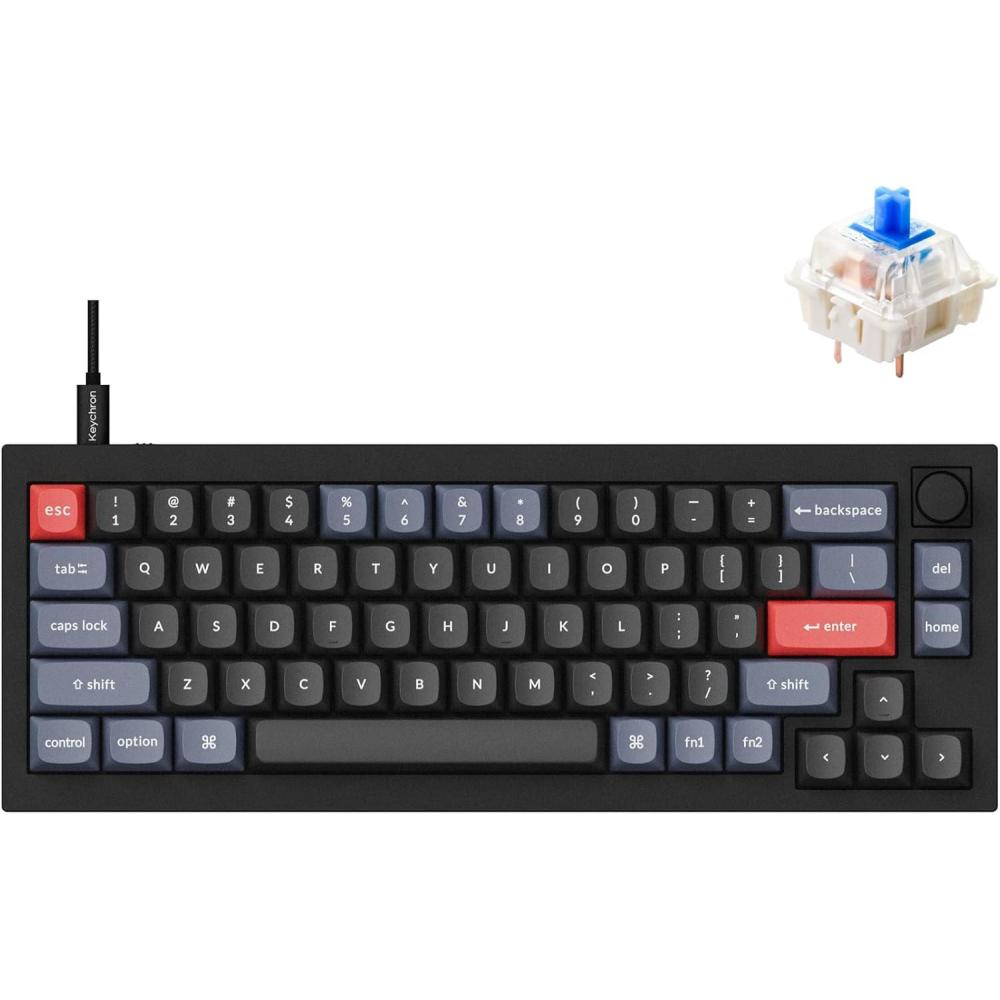 imageKeychron Q2 Wired Custom Mechanical Keyboard Knob Version 65 Layout QMKVIA Programmable Macro with Hotswappable Gateron G Pro Blue Switch Double Gasket Compatible with Mac Windows Linux BlackHotswap Gateron G Pro Blue Switch