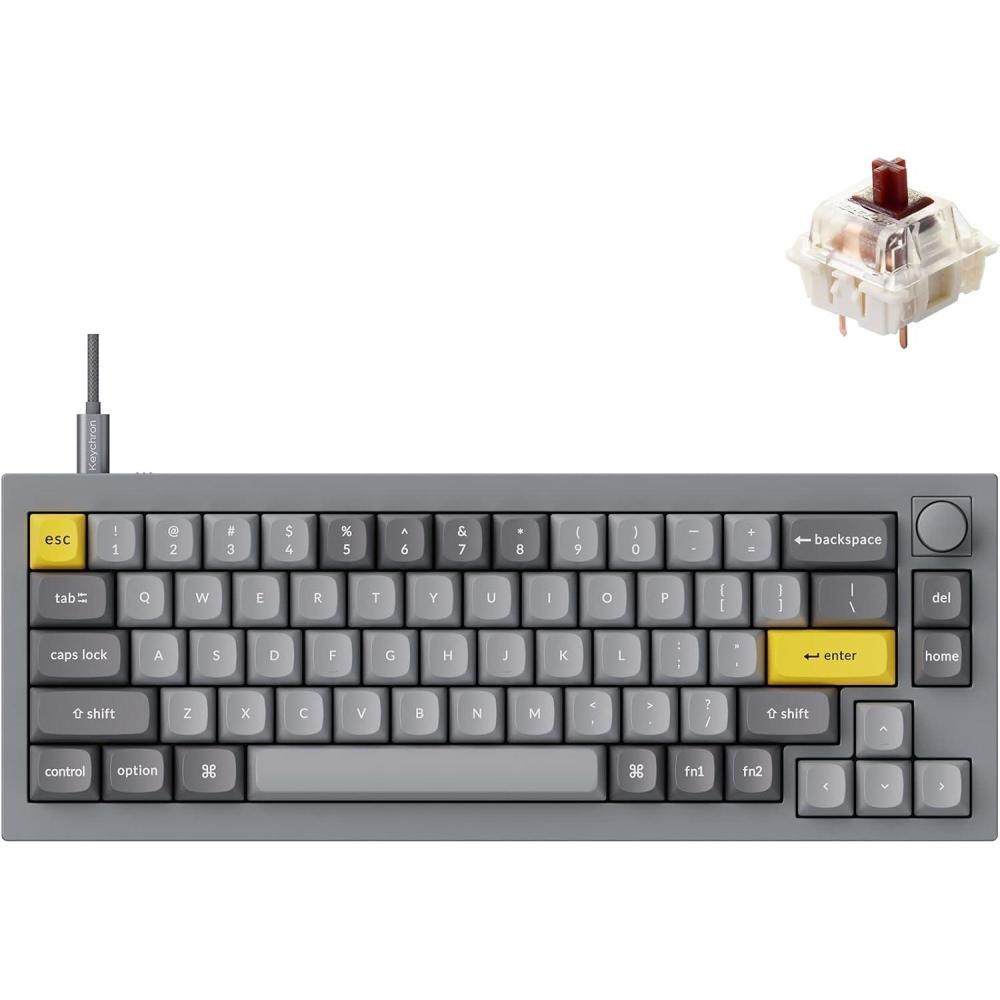 imageKeychron Q2 Wired Custom Mechanical Keyboard Knob Version 65 Layout QMKVIA Programmable Macro with Hotswappable Gateron G Pro Red Switch Double Gasket Compatible with Mac Windows Linux GreyHotswap Gateron G Pro Brown Switch