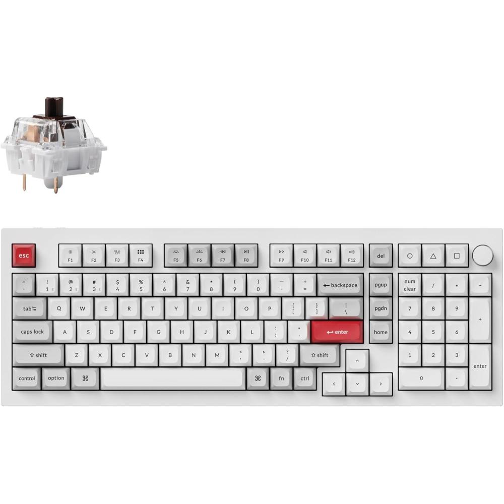 imageKeychron Q5 Pro QMKVIA Wireless Custom Mechanical Keyboard Full Aluminum 96 Layout with Programmable Knob DoubleGasket Design with Hotswappable K Pro Red Switch for Mac Windows Linux  WhiteHotswappable K Pro Brown Switch