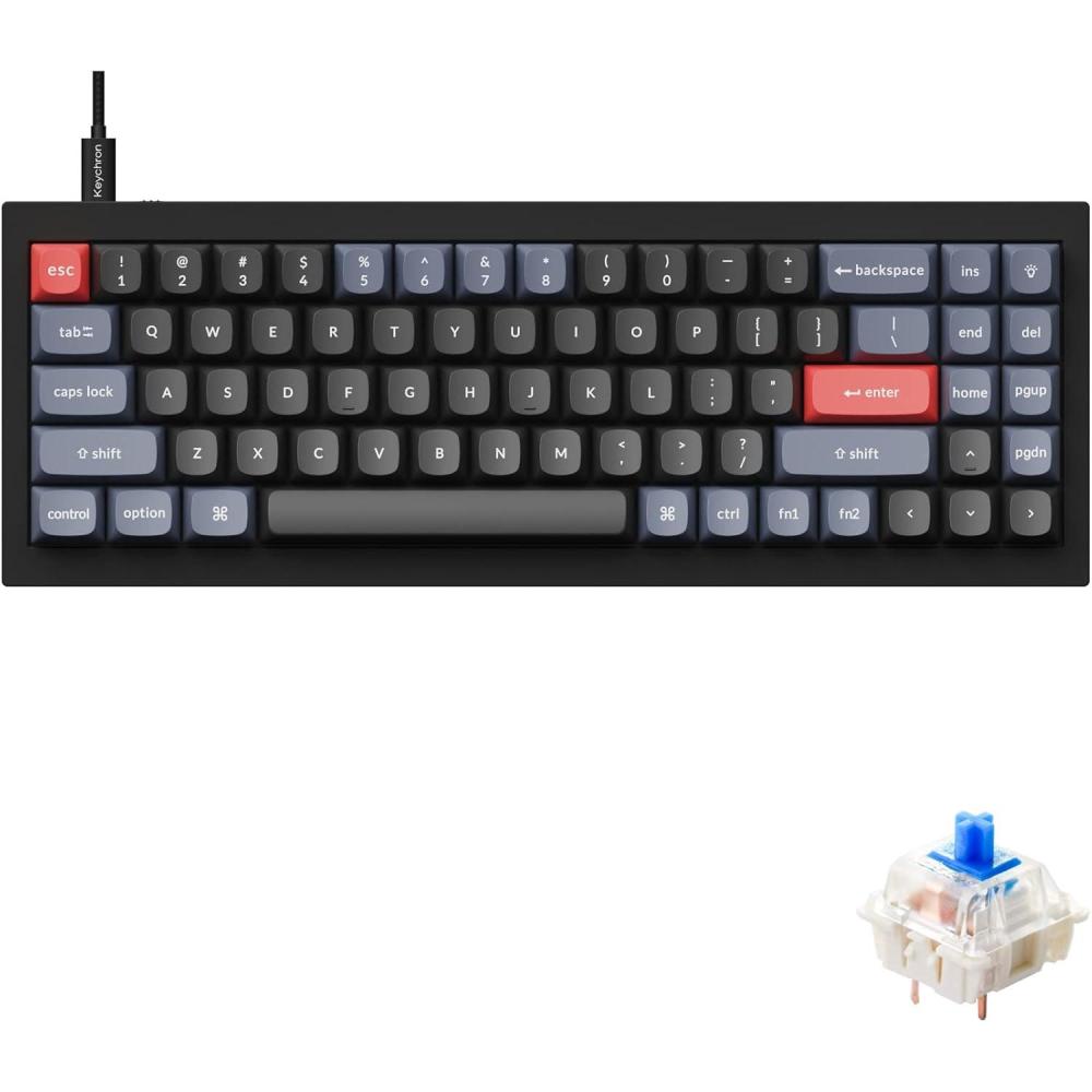 imageKeychron Q7 70 Layout HotSwappable RGB Wired Custom Mechanical Keyboard Compatible with Mac Windows Linux QMKVIA Programmable Macro Gateron G Pro Red Switch Double Gasket Kit Full AluminumBlueGateron G Pro Blue Switch  Black