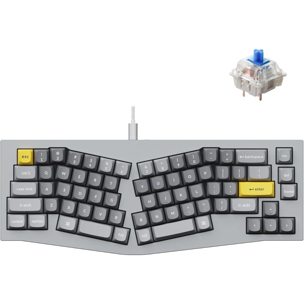 imageKeychron Q8 Wired Custom Mechanical Keyboard 65 Alice Layout QMKVIA Programmable with Hotswappable Gateron G Pro Blue Switch Double Gasket Compatible with Mac Windows Linux GreyBlue Switch