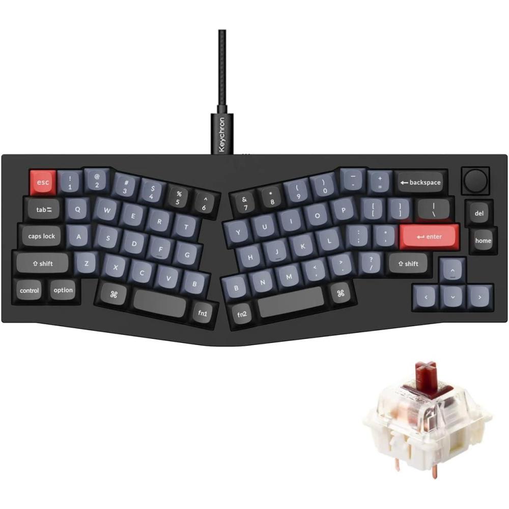 imageKeychron Q8 Wired Custom Mechanical Keyboard Knob Version 65 Alice Layout QMKVIA Programmable with Hotswappable Gateron G Pro Brown Switch Double Gasket Compatible with Mac Windows Linux BlackBlack Knob Version
