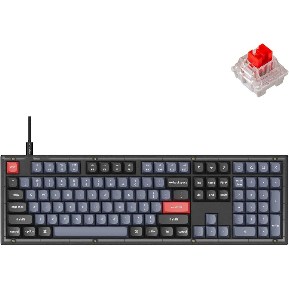 imageKeychron V6 Wired Custom Mechanical Keyboard FullSize QMKVIA Programmable Macro with Hotswappable Keychron K Pro Red Switch Compatible with Mac Windows Linux Frosted BlackTranslucentHotswap Keychron K Pro Red Switch