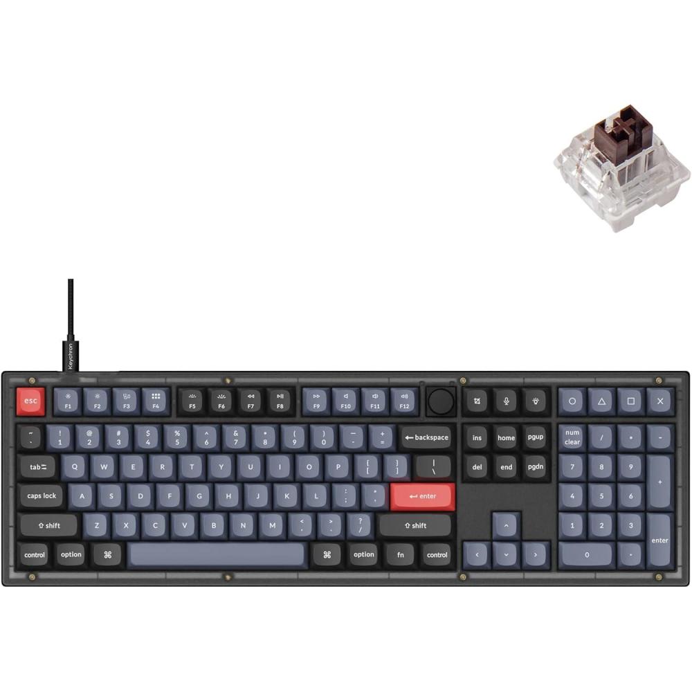 imageKeychron V6 Wired Custom Mechanical Keyboard Knob Version FullSize QMKVIA Programmable with Hotswappable Keychron K Pro Red Switch Compatible with Mac Windows Linux Frosted BlackTranslucentHotswap Keychron K Pro Brown Switch