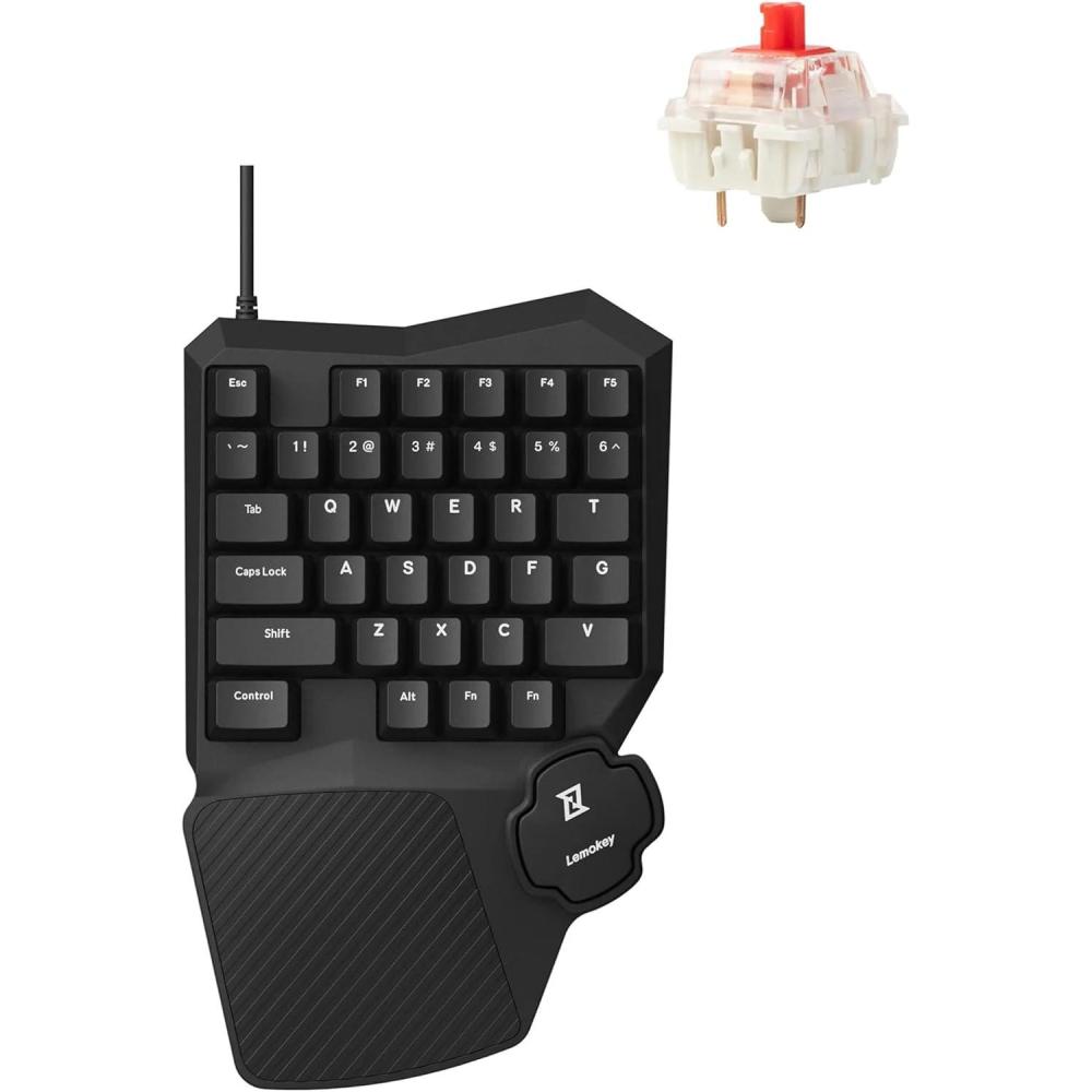 imageLEMOKEY X0 One Handed Gaming Keyboard 35 Keys NorthFacing Red Backlit Wired QMK Keypad Silicone Palm Rest ShineThrough DoubleShot Keycaps with Linear Red Mechanical Switch for WindowsLinuxKeychron Mechanical Red Switch