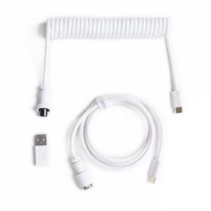 Keychron Custom Coiled Aviator USB-C Cable, White, 5-Pin (GX12) Detachable Metal Connector, USB-A Adapter, Durable Braided Cable for Mechanical Keyboards, Charging & Data Transfer(White)