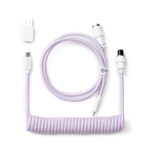 Keychron Custom Coiled Aviator USB-C Cable, White, 5-Pin (GX12) Detachable Metal Connector, USB-A Adapter, Durable Braided Cable for Mechanical Keyboards, Charging & Data Transfer(Light Purple)