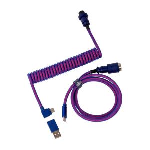 Keychron Premium Coiled USB-C Angled Purple Cable, 5-Pin GX16 Detachable Metal Connector, USB-A Adapter, Double-Sleeved Design, for Mechanical Keyboards, Charging and Data Sync(Purple)