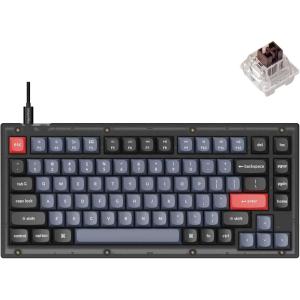 Keychron V1 Wired Custom Mechanical Keyboard, 75% Layout QMK/VIA Programmable Macro with Hot-swappable Keychron K Pro Brown Switch Compatible with Mac Windows Linux (Frosted Black – Translucent)(Hot-swap Keychron K Pro Brown Switch)