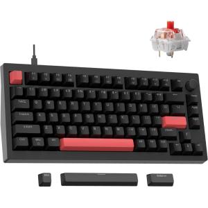 LEMOKEY X4 QMK Wired Mechanical Keyboard, 75% Layout North-Facing Red Backlit, Shine-Through Double-Shot ABS Keycaps with Linear Red Mechanical Switch for Windows