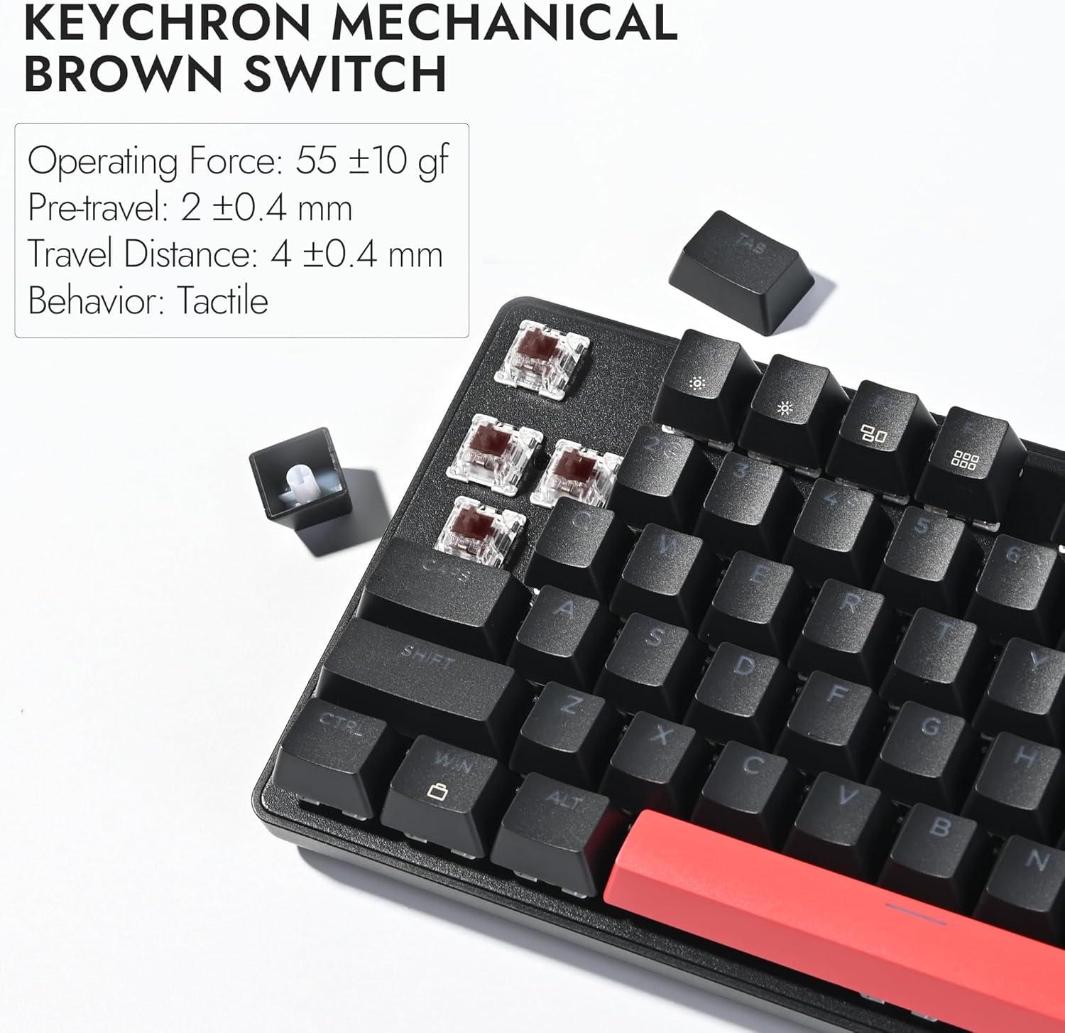 imageLEMOKEY X1 Wired Mechanical Keyboard QMK Programmable TKL Layout with PreLubed Tactile Switch NorthFacing Red Backlit NKRO Compatible with WindowsKEYCHRON Mechanical Brown Switch