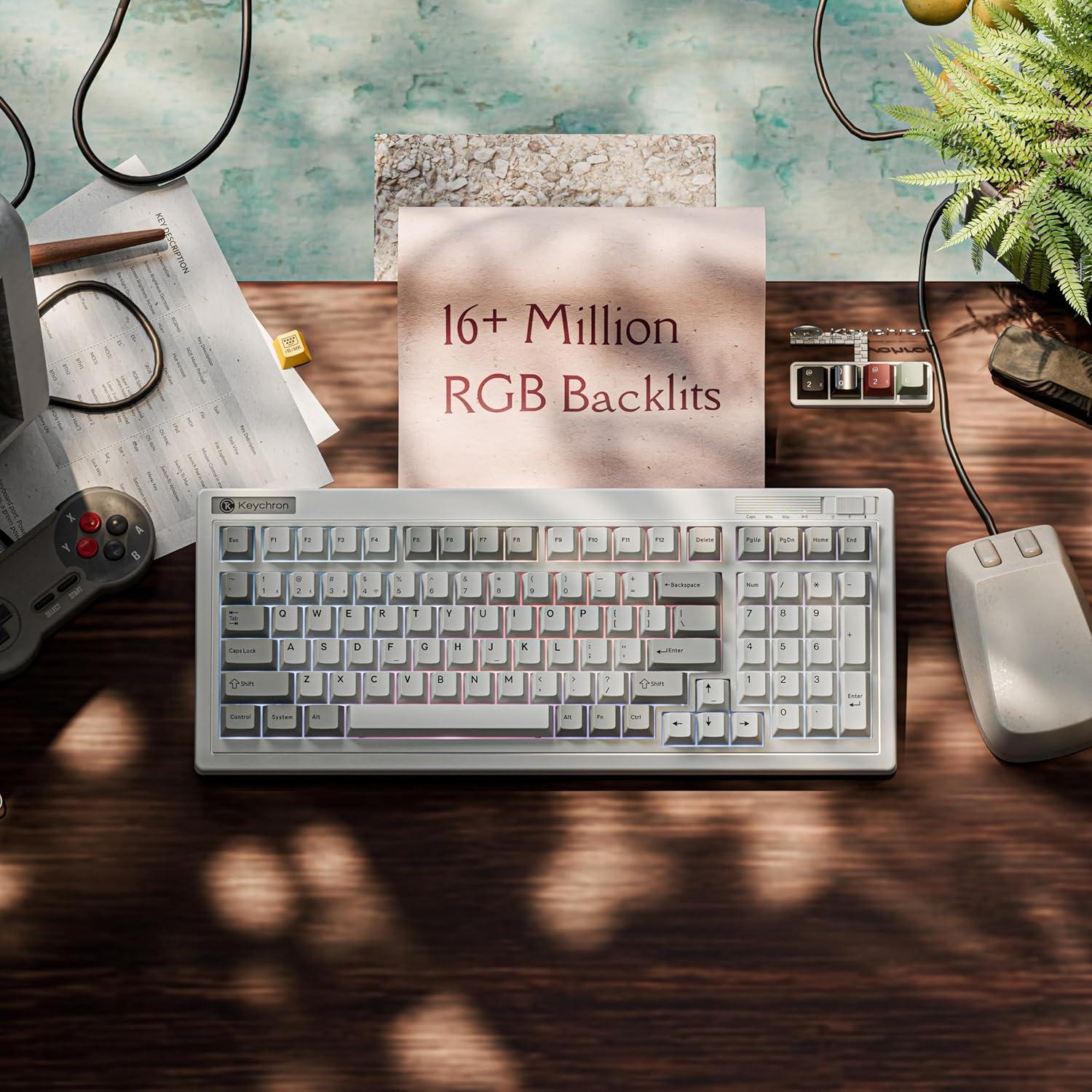 imageKeychron R5 Retro Wireless Mechanical Keyboard 96 Layout Hot Swappable RGB Super Banana Switch QMK TriMode24 GHzBluetoothWired Compatible with Mac PC LinuxKeychron Super Brown Switch