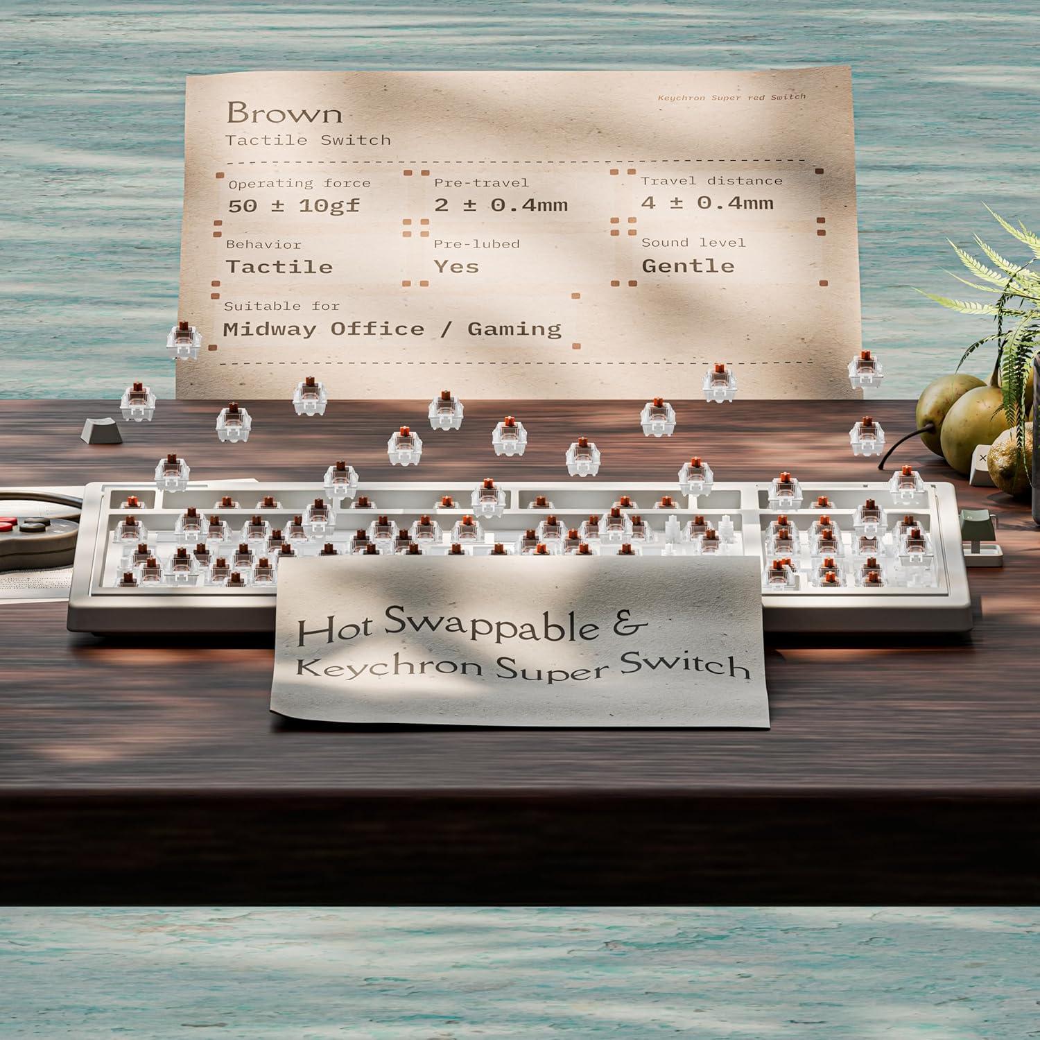 imageKeychron R5 Retro Wireless Mechanical Keyboard 96 Layout Hot Swappable RGB Super Banana Switch QMK TriMode24 GHzBluetoothWired Compatible with Mac PC LinuxKeychron Super Brown Switch