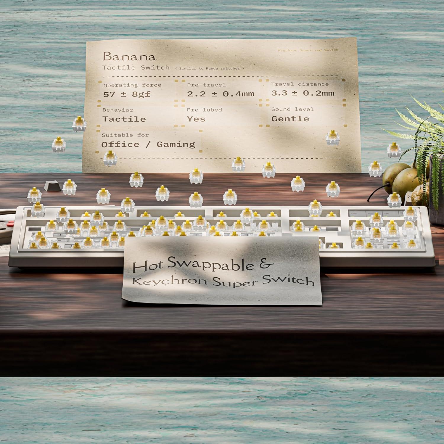 imageKeychron R6 Retro Wireless Mechanical Keyboard 100 Full Size Hot Swappable RGB Super Banana Switch QMK TriMode24 GHzBluetoothWired Compatible with Mac PC LinuxKeychron Super Banana Switch