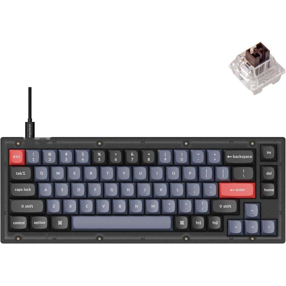 imageKeychron V2 Wired Custom Mechanical Keyboard 65 Layout QMKVIA Programmable Macro with Hotswappable K Pro Brown Switch Compatible with Mac Windows Linux Frosted Black  TranslucentFrosted Black  Translucent