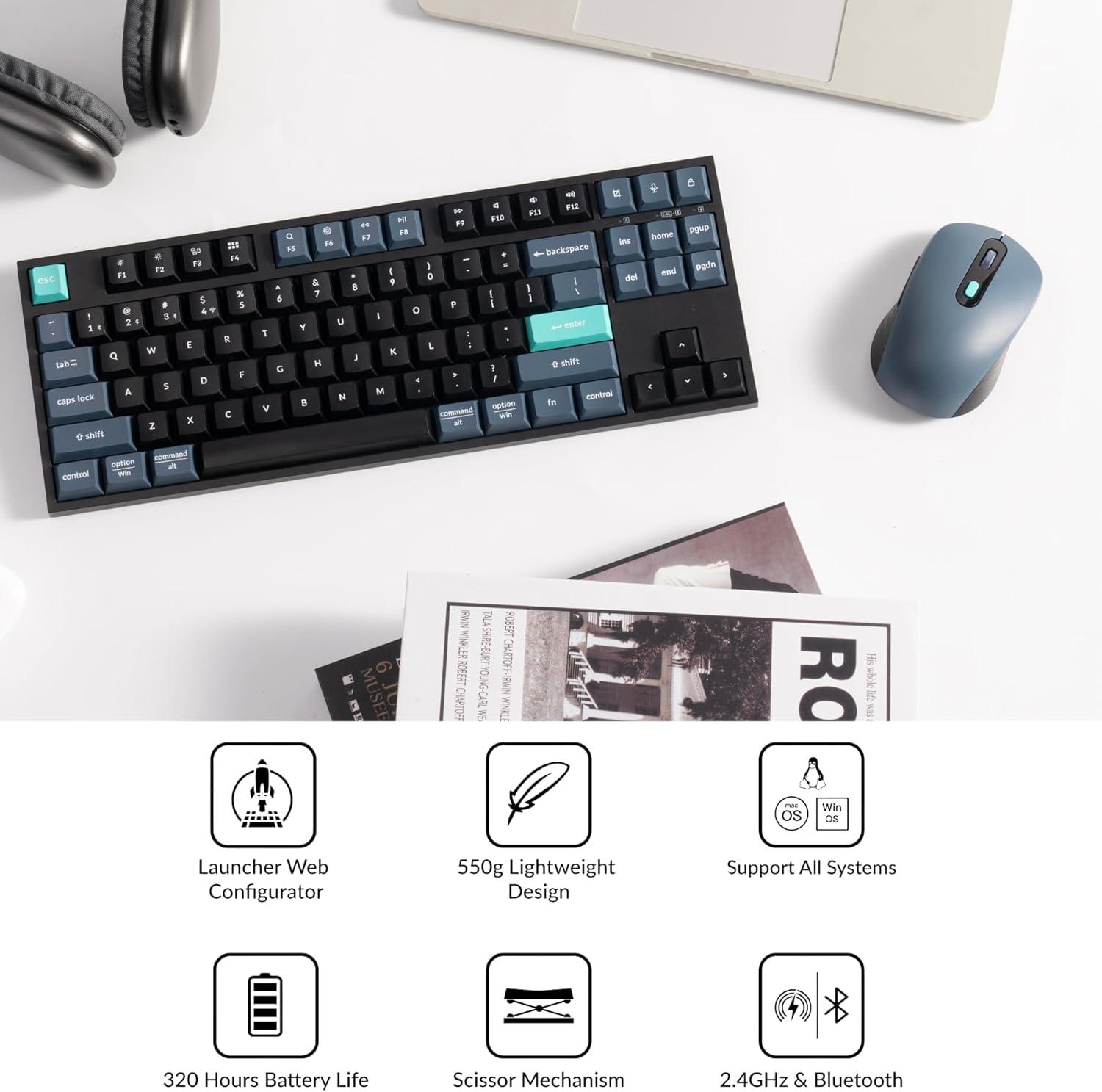imageKeychron B33 Wireless Keyboard amp BM25 Mouse Combo 24 GHzBluetooth 52Wired 80 TKL Silent Portable Ergonomic Keyboard Adjustable DPI Mouse Unifying Receiver for macOS Windows Linux