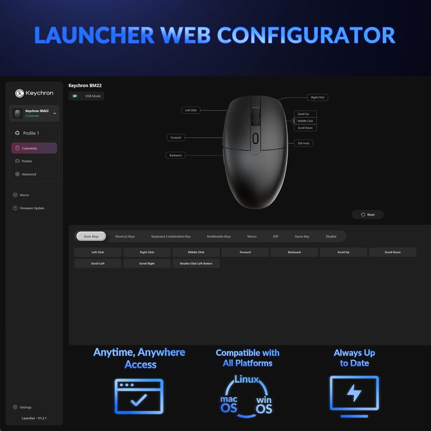 imageKeychron BM22 Wireless 24 GHz Mouse Launcher Support PAW3212 Sensor 76g Lightweight Ergonomic Design 2400 DPI 1000 Hz Polling Rate Compatible for Mac Windows LinuxBlack