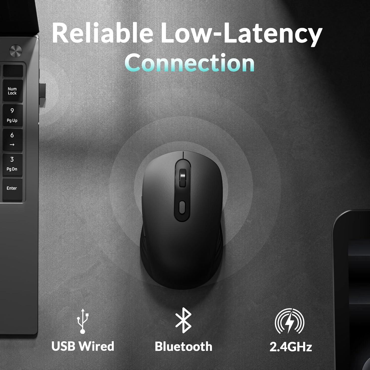 imageKeychron BM25 Silent Wireless Mouse Ergonomic Rechargeable Mice with TriMode 24GBluetooth 52Wired 1000Hz Polling Rate Adjustable DPI Programmable for Mac Windows Linux  Space GrayBlack