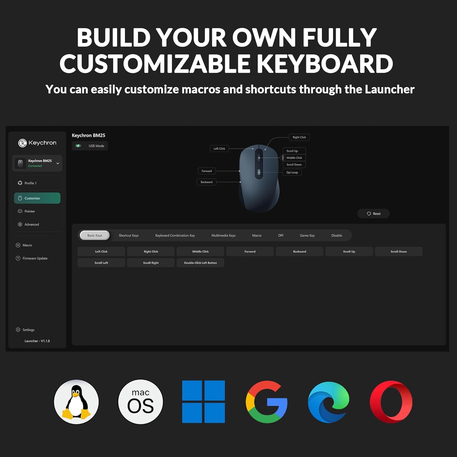 imageKeychron BM25 Silent Wireless Mouse Ergonomic Rechargeable Mice with TriMode 24GBluetooth 52Wired 1000Hz Polling Rate Adjustable DPI Programmable for Mac Windows Linux  Space GrayBlack