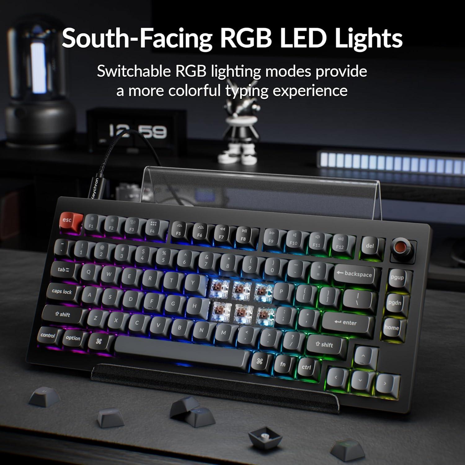 imageKeychron V1 8K 75 Wired Mechanical Keyboard with Programmable Knob OSA PBT Keycaps Hotswappable with Keychron Super Brown Switchs 8000 Hz Polling Rate RGB Backlit for Mac Windows LinuxKeychron Brown Switch