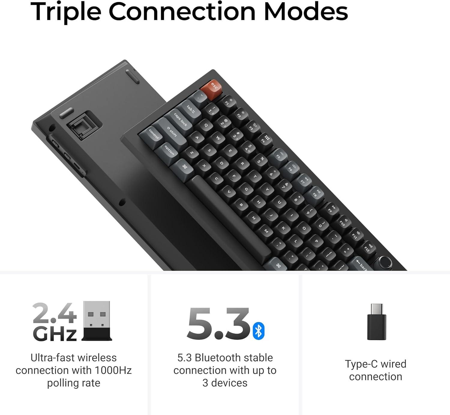 imageKeychron V3 Ultra TKL Mechanical Keyboard Wireless ZMK Custom 8K Polling Rate 24 GHzBluetoothWired with RGB Backlit PreLubed Silk POM Brown Switch HotSwappable for Mac Windows LinuxBrown Switch